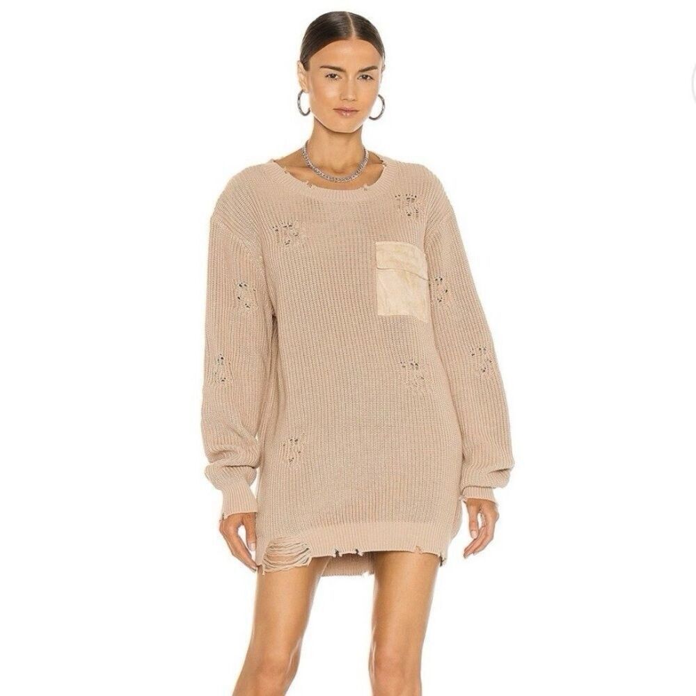 SER.O.YA Devin Oversized Tan Sweater Size XXS Distressed Cotton